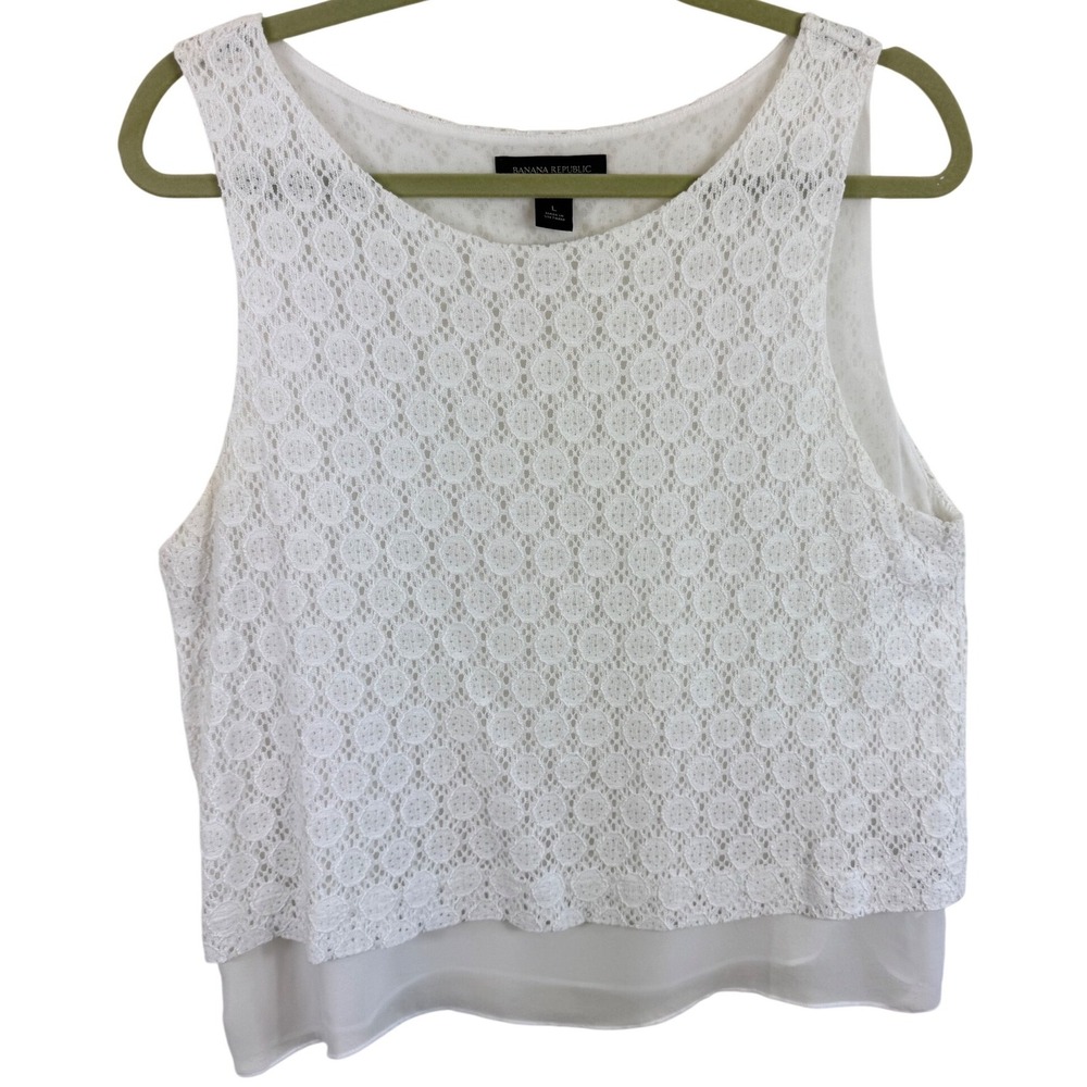 Banana Republic‎ Womens White Lace Eyelet Sleeveless Tiered Shell Top Large